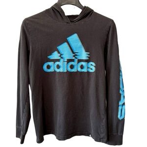 Adidas Black Regular Fit Hooded Long Sleeved T-Shirt - Size L, Optical Logo